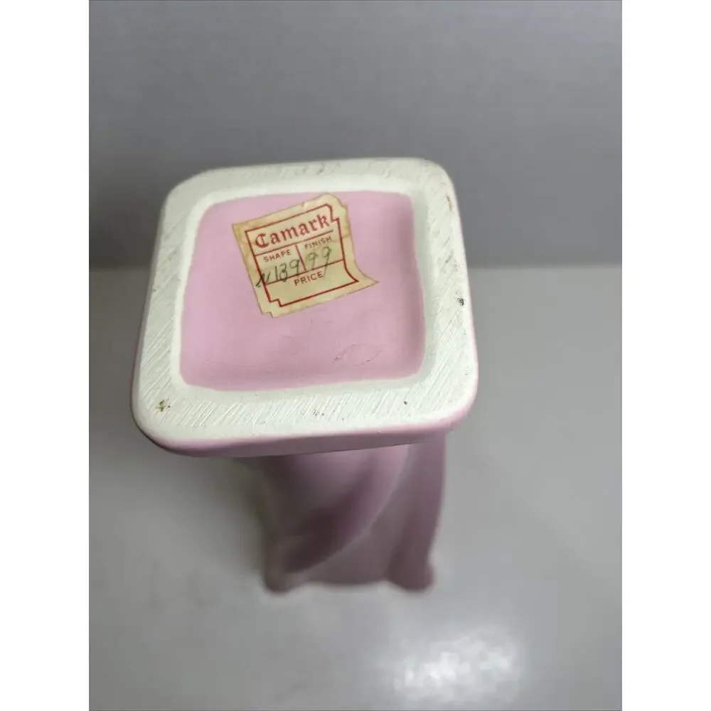 Vtg Camark Deluxe Artware Pottery Matte Pink 9” Vase Ceramic Square Twist Spring